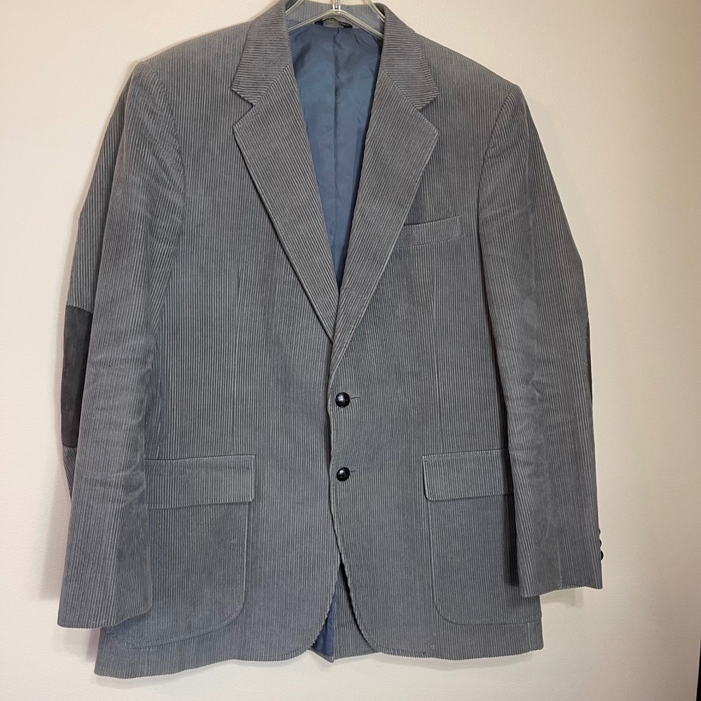 VTG McGregor‎ Men's Corduroy Blazer Jacket Gray Suede Elbow Patches 42L